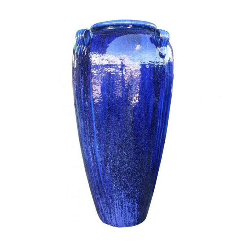 Glazed Blue Tall Temple Jar with lugs